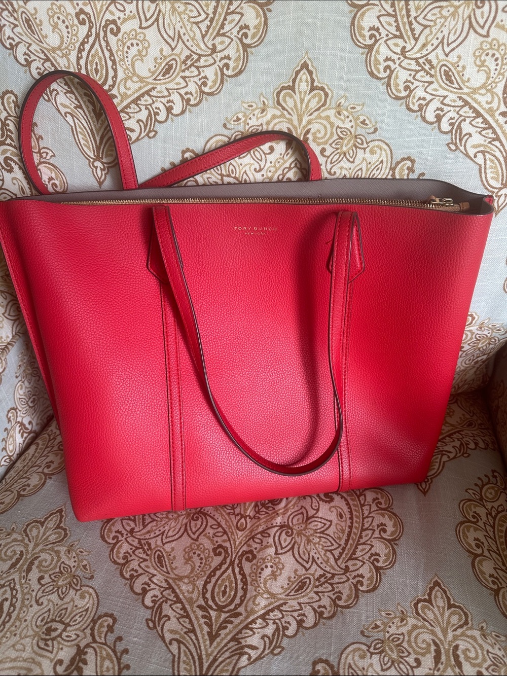 Tory Burch Red Pebbled Leather Tote